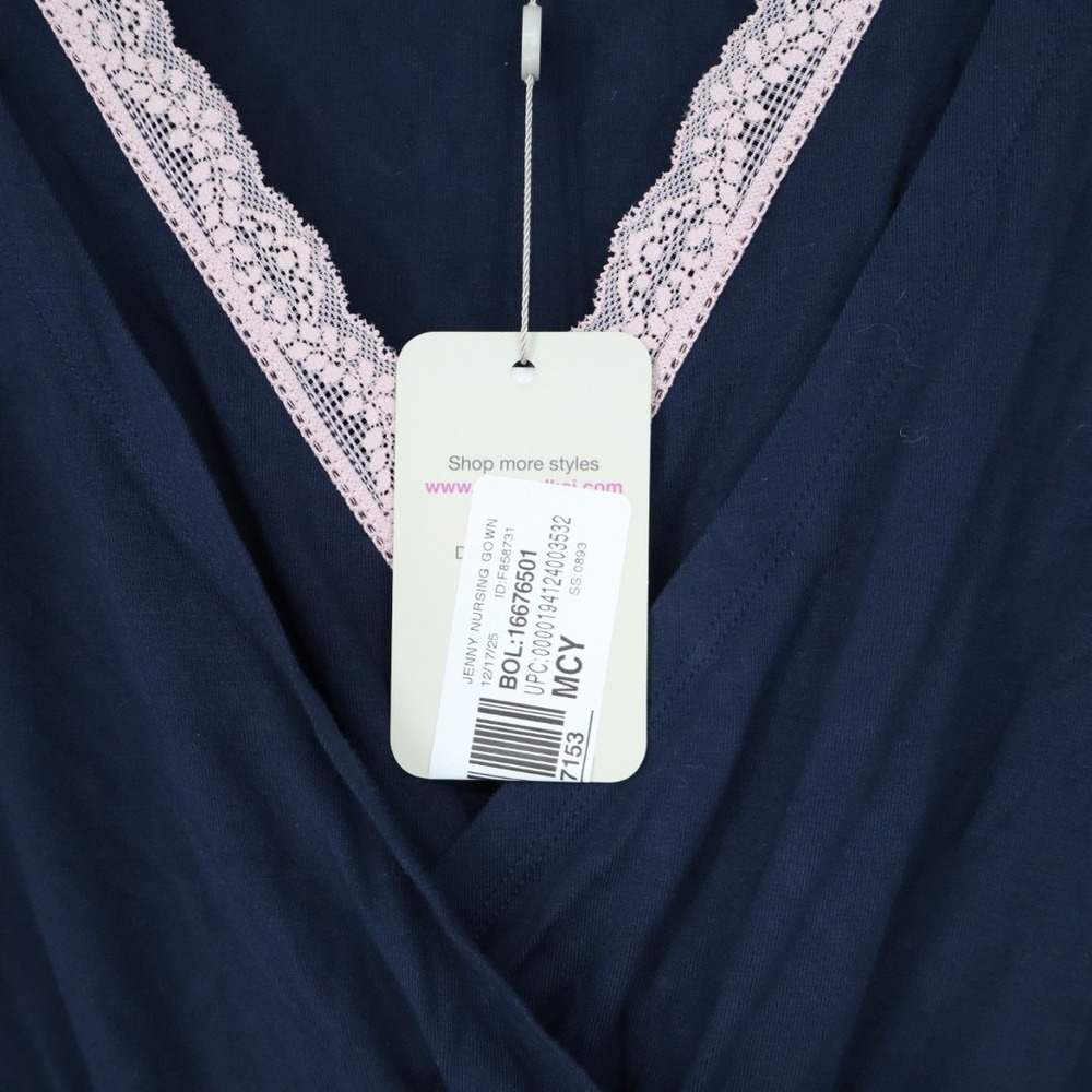 Kimi+Kai Nightgown Dress Womens M Navy Stretch Pleated Lace Trim Short Sleeve - Picture 6 of 8